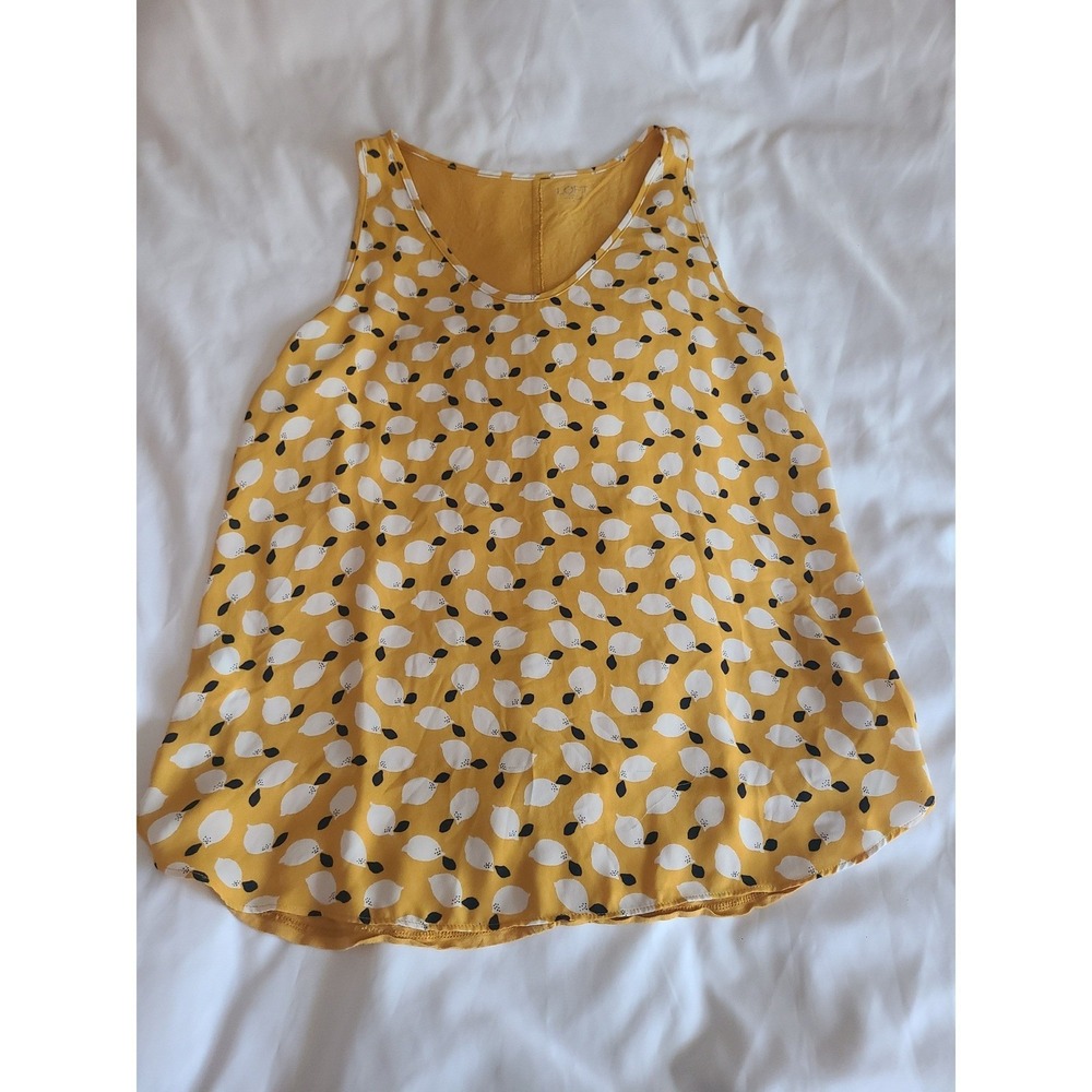 LOFT Lemon Print Sleeveless Tank Top Women's Size M Yellow